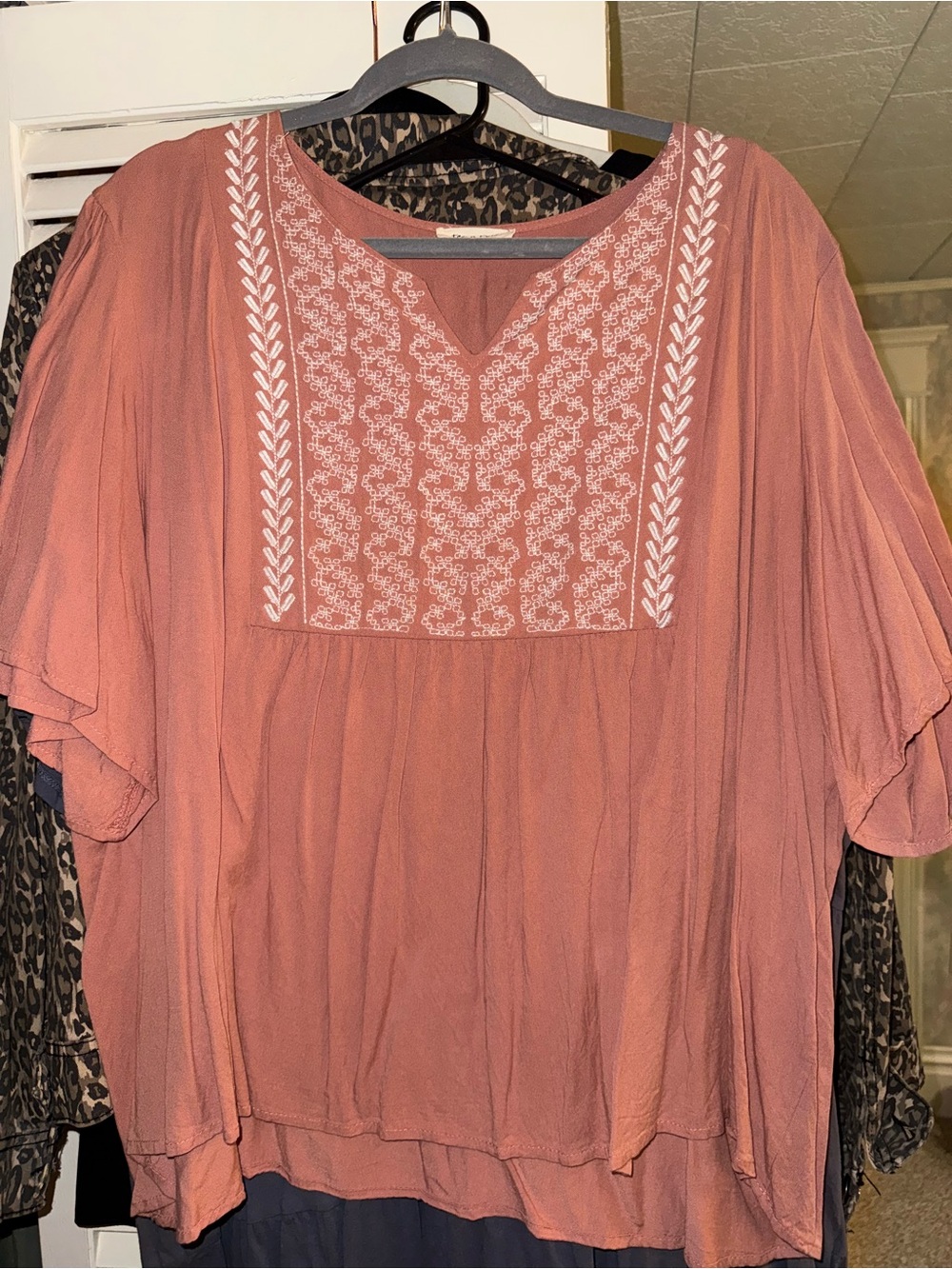 tea n rose Dusty Rose Embroidered V-Neck Tunic